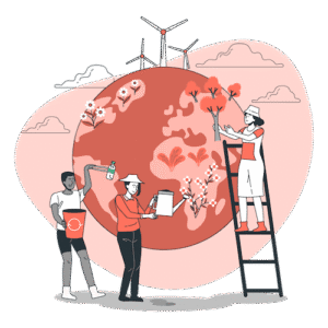 Favicon på tre personer som jobbar för hållbarhet och att vår planet ska må bra